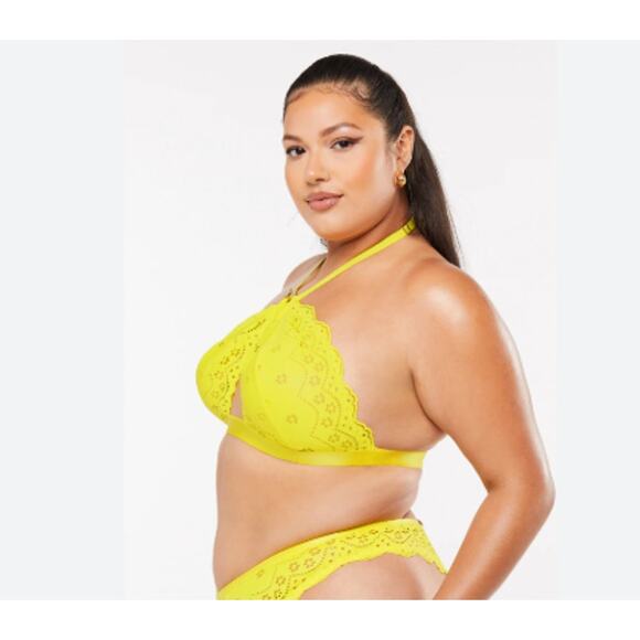 Savage Fenty Bombshell Broderie Lace Halter Bralette Yellow Women's XL Sexy - Picture 7 of 8